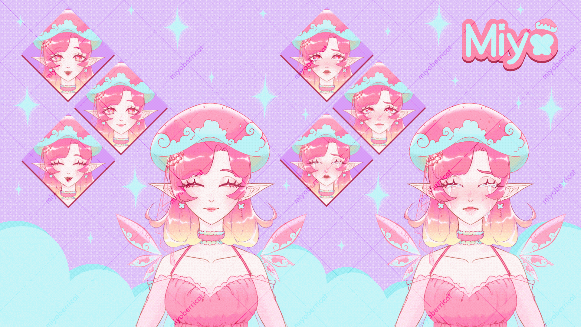 My OC Miyo - happy and sad expressions