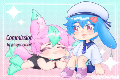 Sammy (left) and twitter user: @/a_rennya (right). Full Body chibis. Commission for Sammy