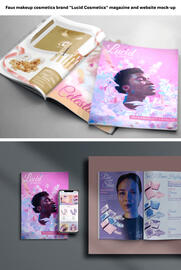 Faux cosmetic makeup company magazine mock-up and faux products if you zoom into the pages